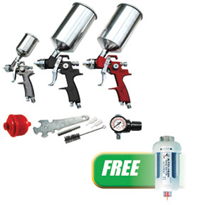 ATD Tools 9 Pc. HVLP Spray Gun Set with Face Masks w/FREE 2 Pk. Mini In-Line Disposable Desiccant Dryer