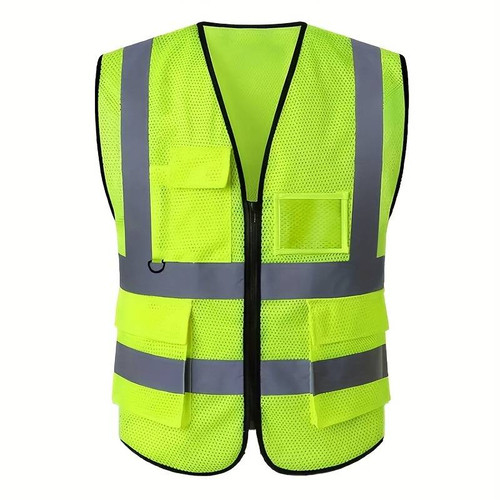 Truper Maximum-Visibility Safety Vests W/Buttons and 7-Pockets,2" Reflective Strips, Reinforced, green, safety vest, size M #13482