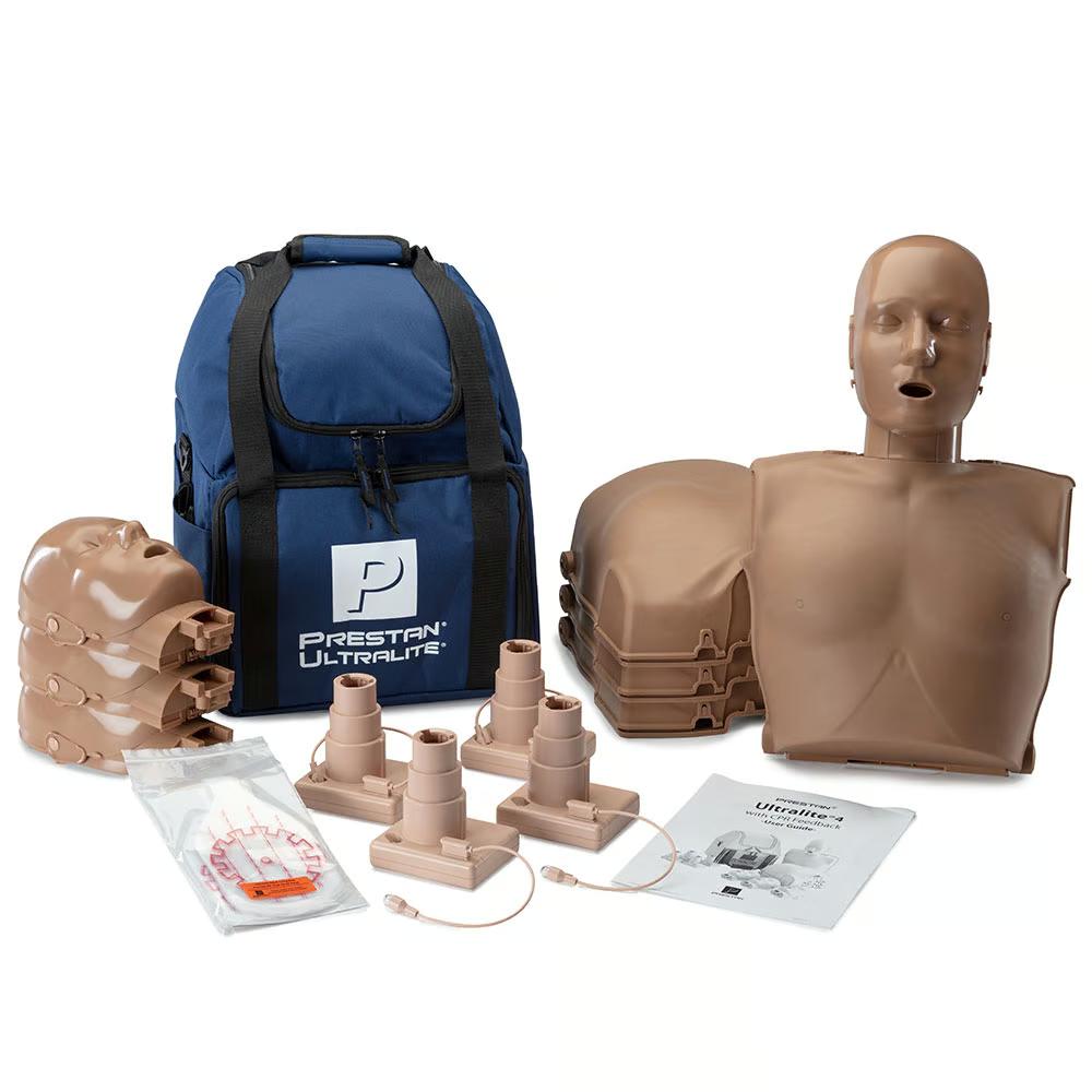 Prestan Professional Adult Ultralite CPR Training Manikin with CPR Feedback, Dark Skin Tone - Pack of 4 | CPR-PP-ULM-400M-DS