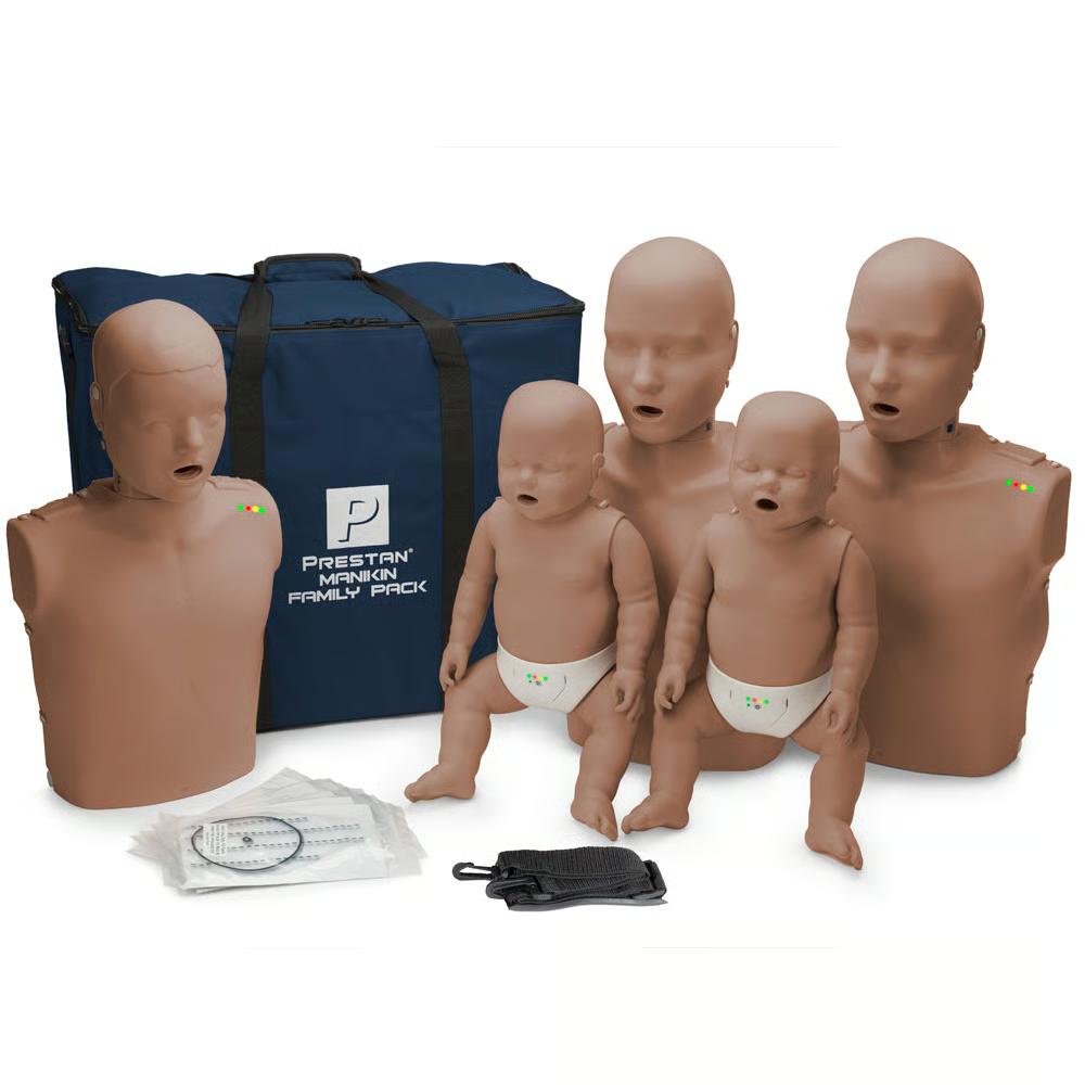 Prestan Professional CPR Training Manikin with Jaw Thrust and Monitor, Dark Skin Tone - Family Pack | CPR-PP-FM-500M-DS