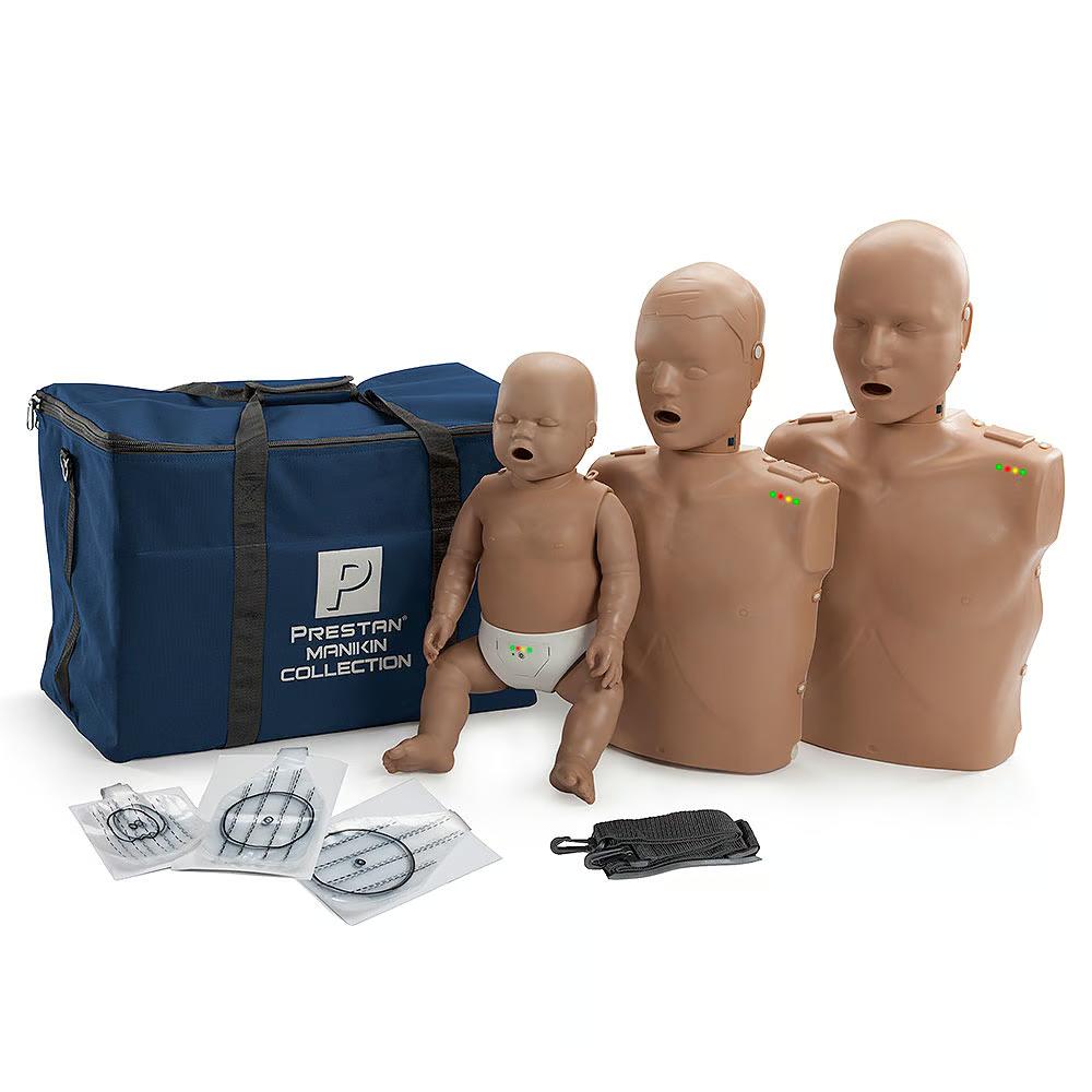 Prestan Professional Collection CPR Training Manikin with Jaw Thrust and Monitor, Medium Skin Tone | CPR-PP-FM-300M-DS