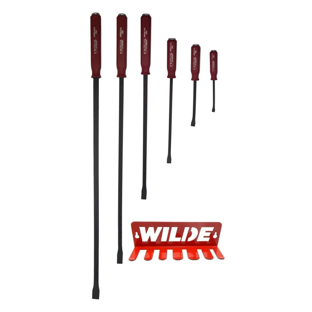 Wilde Tool 7-Piece Handle Pry Bar Set with Rack, HPB7 | WIL-HPB-7/DB
