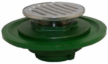 Prier Cast Iron Shower Drain, Threaded Clamping Ring with Chrome Plated Brass Grid, 2" FPT Inlet