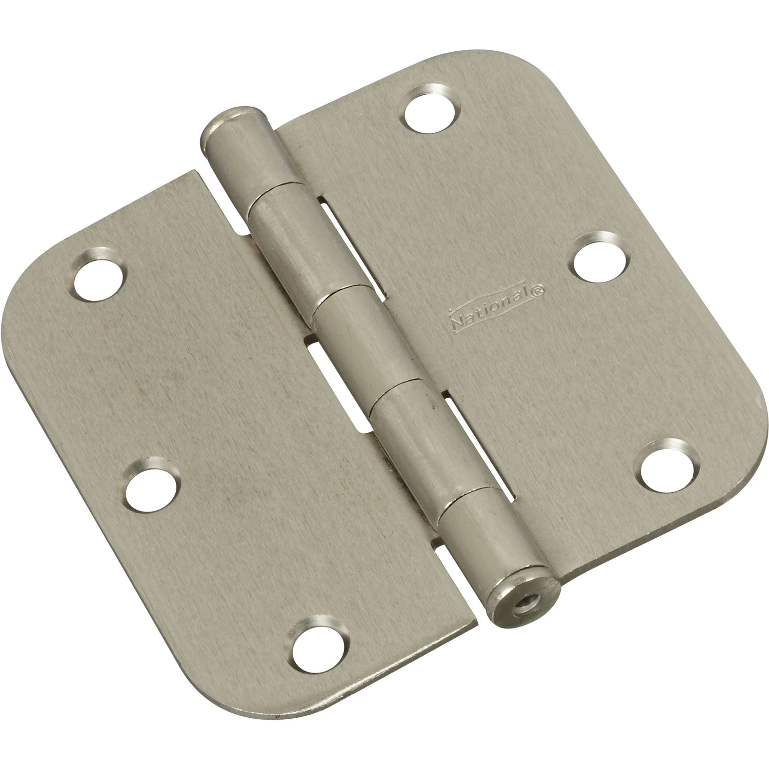 Door Hinge, Interior, Round-edge, Satin Nickel, 3-1/2 In.