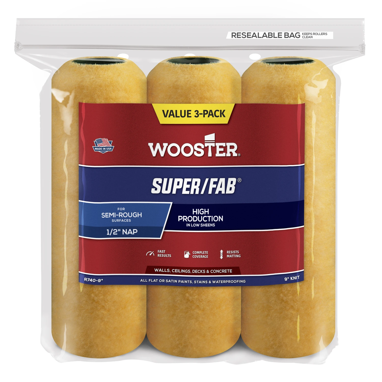 Super/fab Ftp 9 In. X 1/2 In. Knit Fabric Roller Cover (3- Pack)