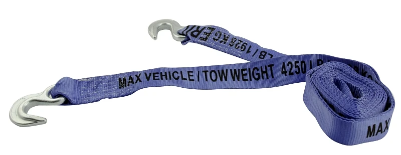 2 In. X 15 Ft. 4250 Lb. Polyester Tow Strap With Hooks, Blue