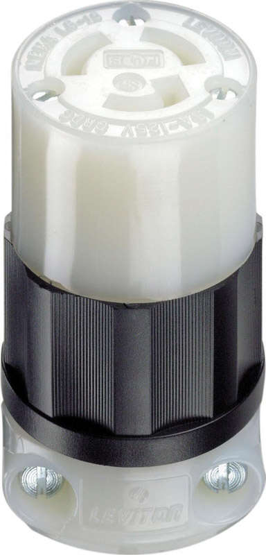 L5-15r 15a 125v Industrial-grade Locking Cord Connector — 3-wire, 2-pole, Black/white
