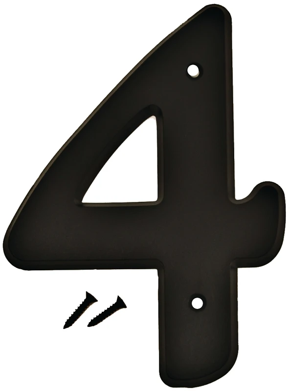Black Plastic House Address Number 4, Screw-in Mount, 6 Inches Tall