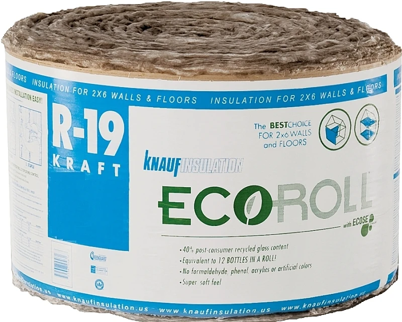 R-19 Kraft Faced Roll Fiberglass Insulation, 15 In X 39 Ft