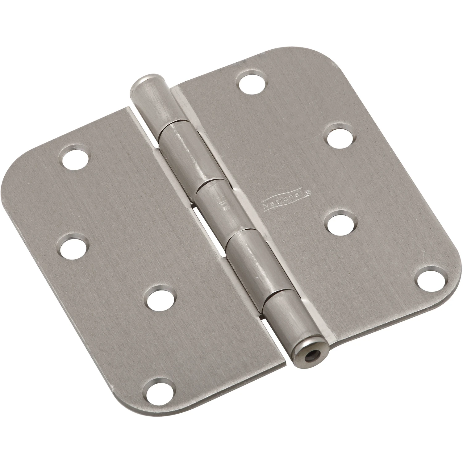 Door Hinge, Interior, Round-edge, Satin Nickel, 4 In.