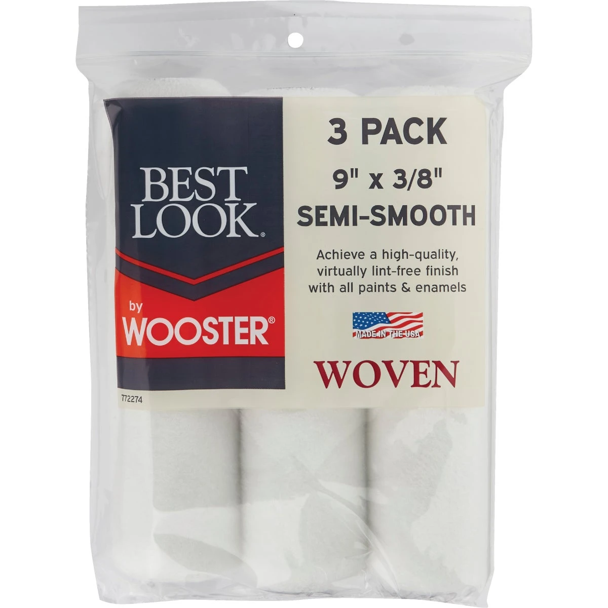 Best Look By Wooster 9 In. X 3/8 In. Woven Fabric Roller Cover (3-pack)