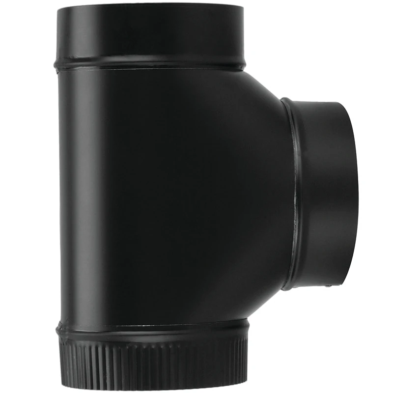 Black Stove Pipe Tee Joint, 24 Gauge, 8 In.