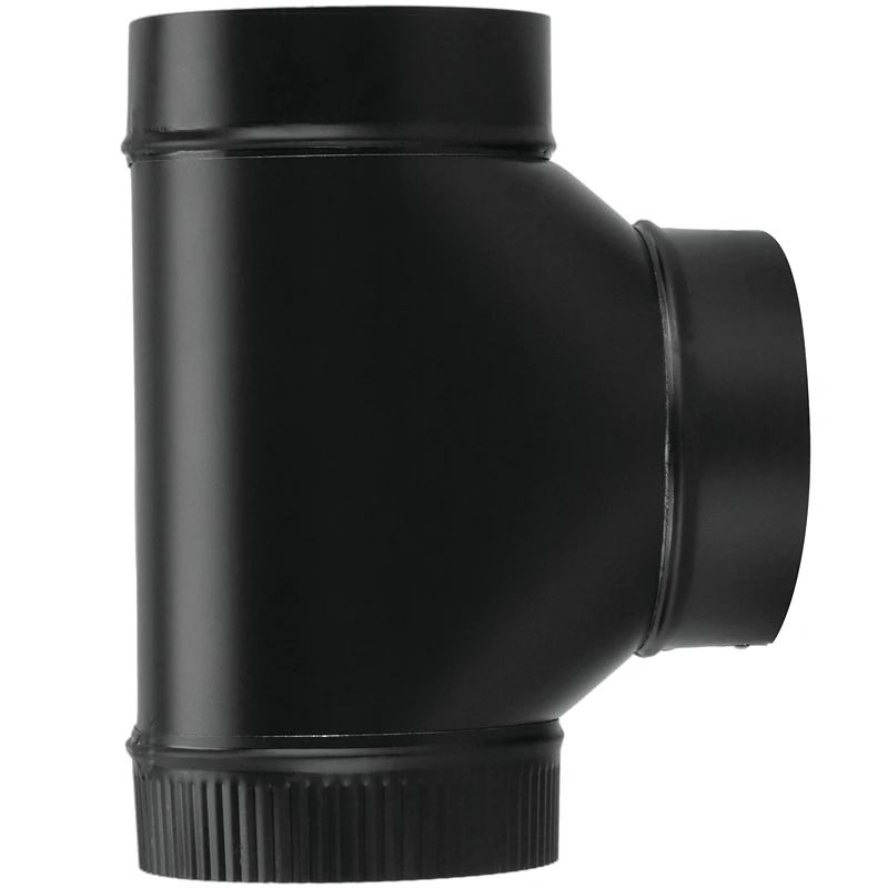 Black Stove Pipe Clean Out Tee Joint, 24 Gauge, 7 In.