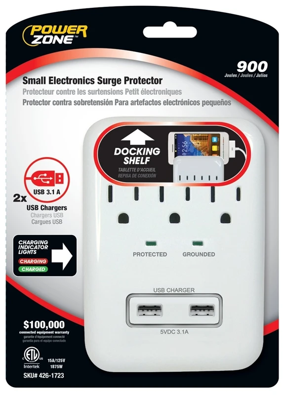 Pb802112 Surge Protector, 15 Amp, 3-outlet With 2 Usb Ports, White