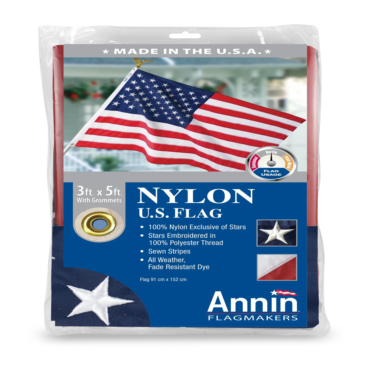3 Ft. X 5 Ft. Nylon American Flag With Brass Grommets And Etiquette Brochure