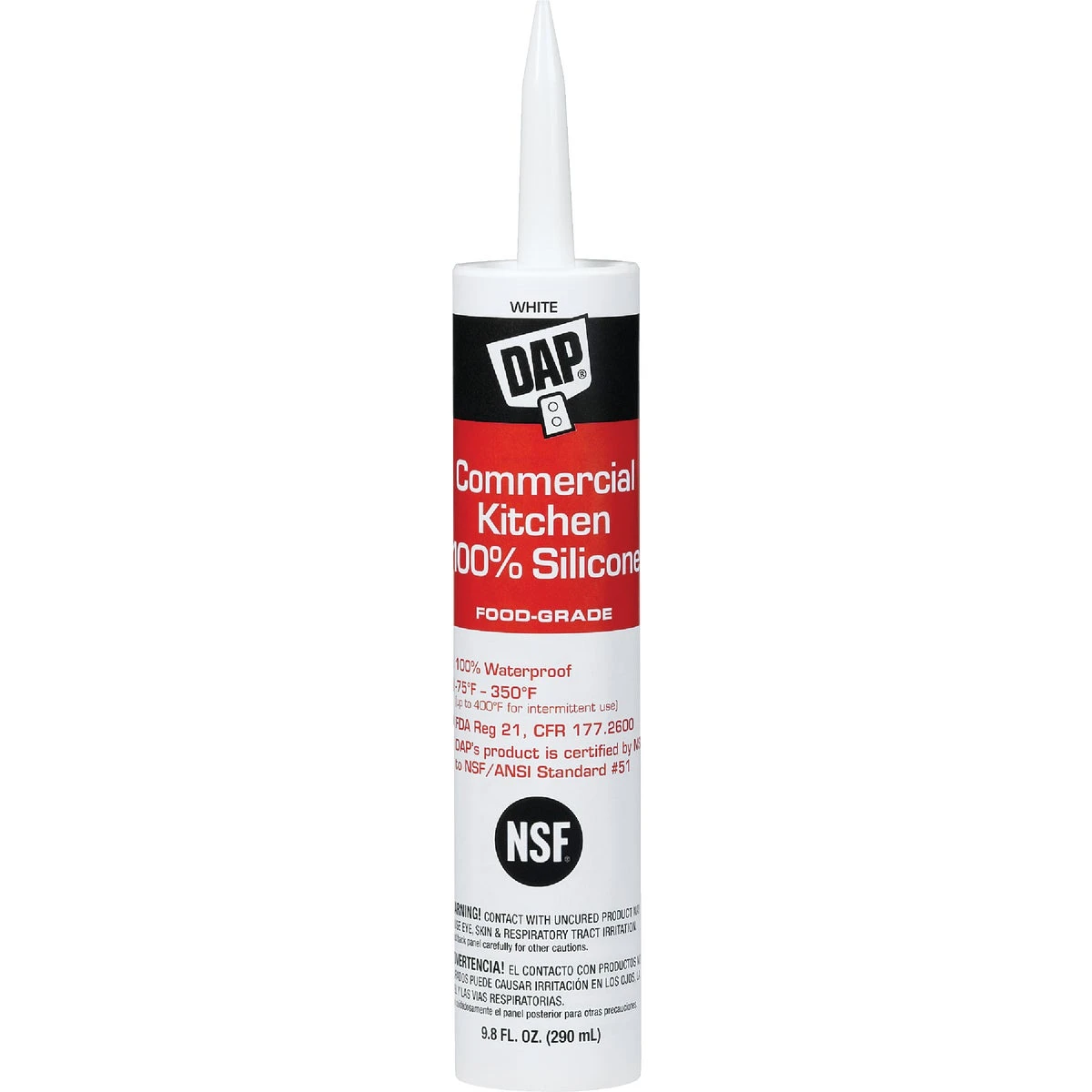 Commercial Silicone Kitchen Caulk, White, 9.8-oz.