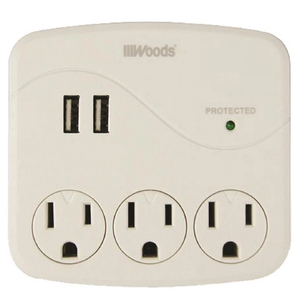 2-usb/3-standard Outlets 2.4a/15a White Surge Tap