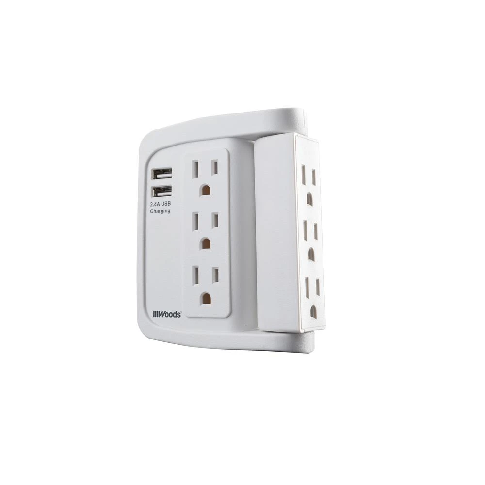 2-usb/6-standard Outlet 2.4a/15a White Swivel Surge Tap 41424