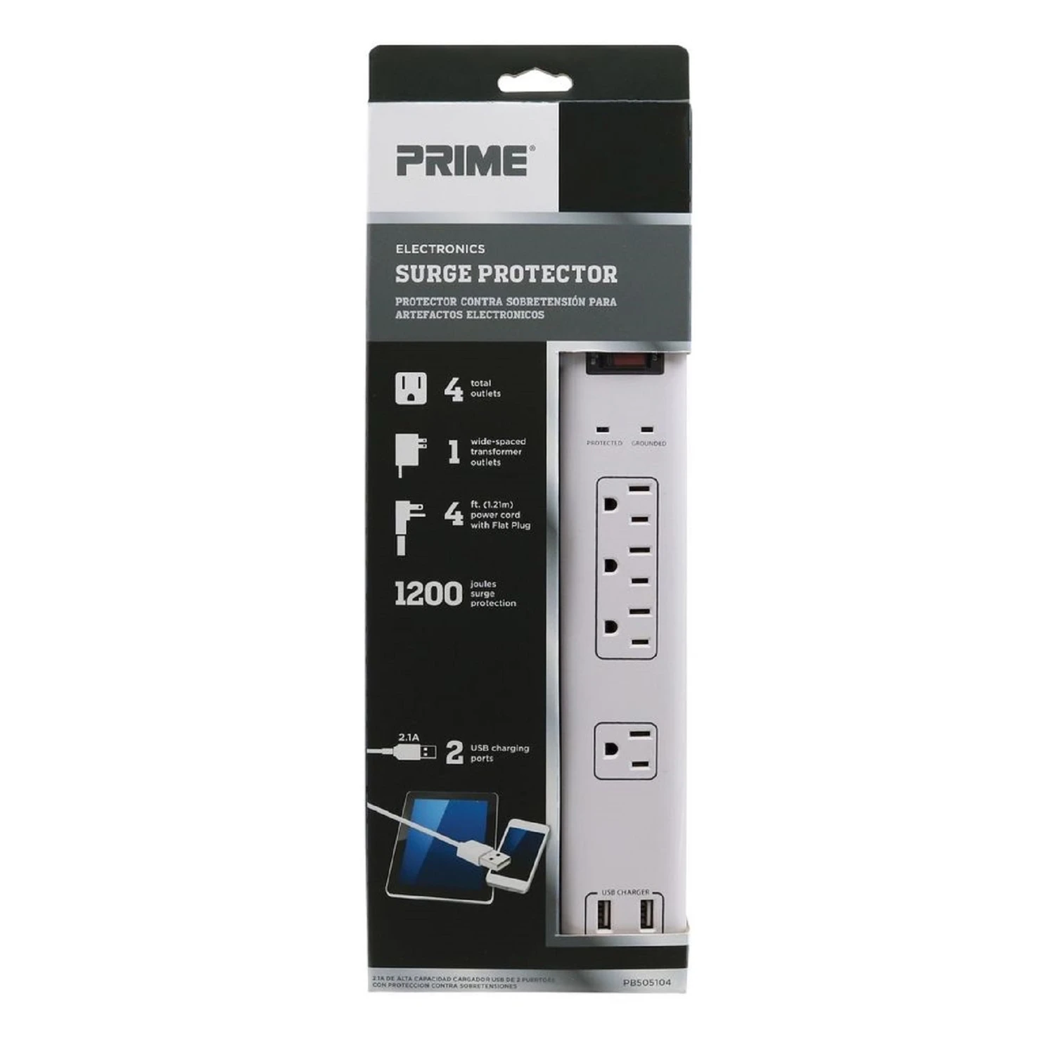Wire & Cable 4-outlet Surge Protector Strip With Usb Charger & 4 Ft. Cord