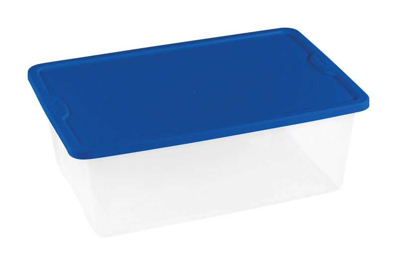 12 Qt Clear Storage Tote With Blue Snap Lid — Stackable, Transparent Plastic Bin