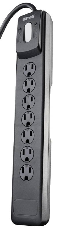 7-outlet Surge Protector Strip With 10 Ft Cord, 1440j, Black
