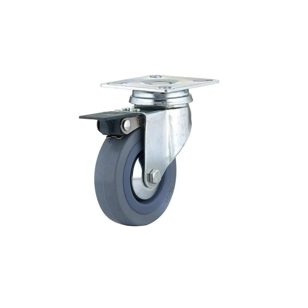3-inch Tpr Swivel Caster With Brake, 165 Lb Load Capacity, Gray