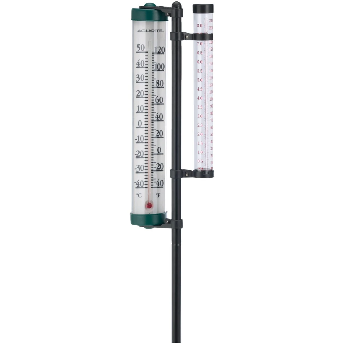 Acu-rite 4 Inch Rain Gauge And Thermometer Combo With 42 Inch Metal Pole