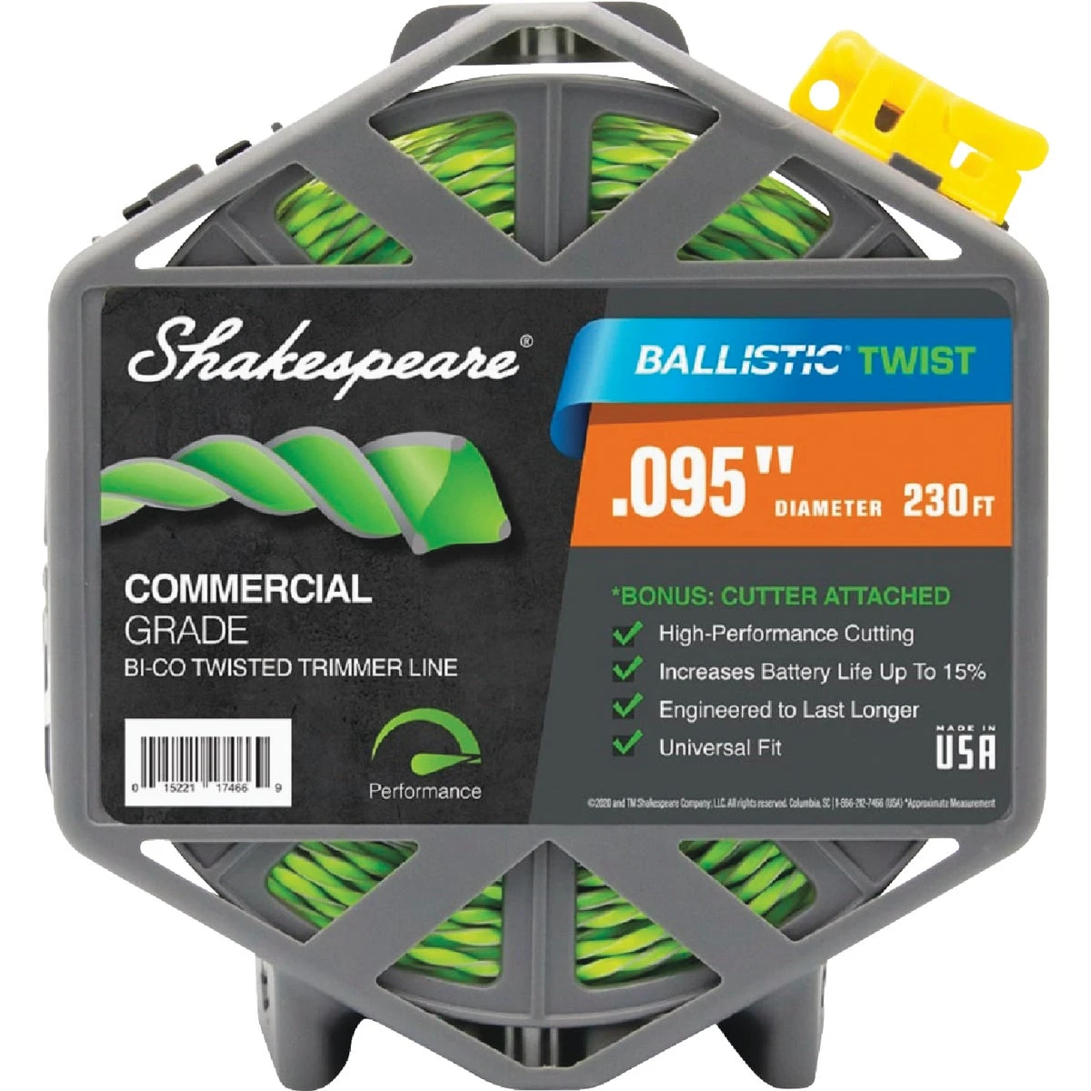 Ballistic Twist 0.095" X 230' Trimmer Line With Cutter For Heavy-duty Use