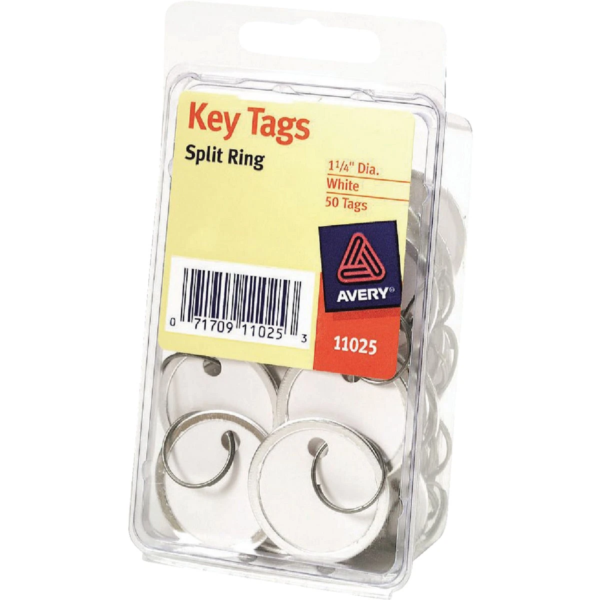 Avery Round 1-1/4 In. Split Key Ring Card Stock Tag With Metal Rim, (50-pack)