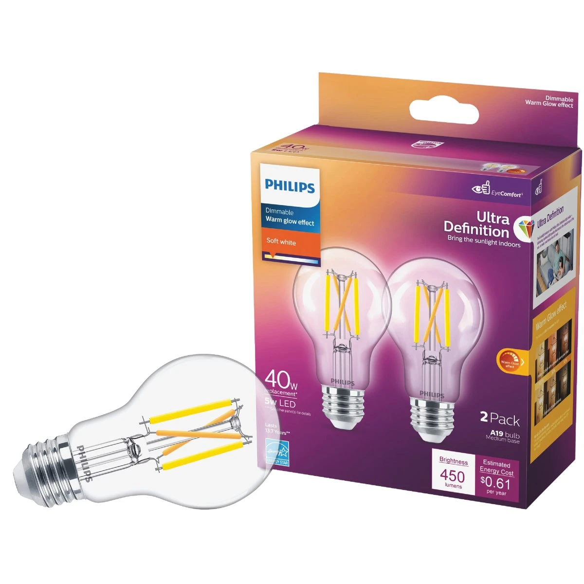Warm Glow 40w Equivalent Soft White A19 Medium Dimmable Led Light Bulb (2-pack)