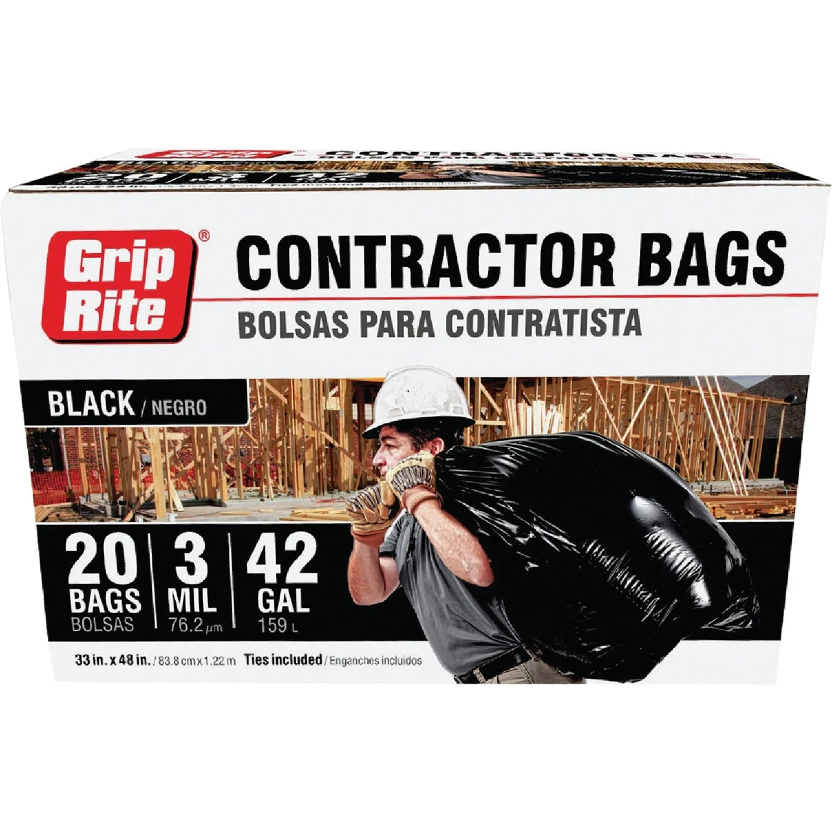 Grip-rite 42-gallon Black Contractor Trash Bags - 20-count