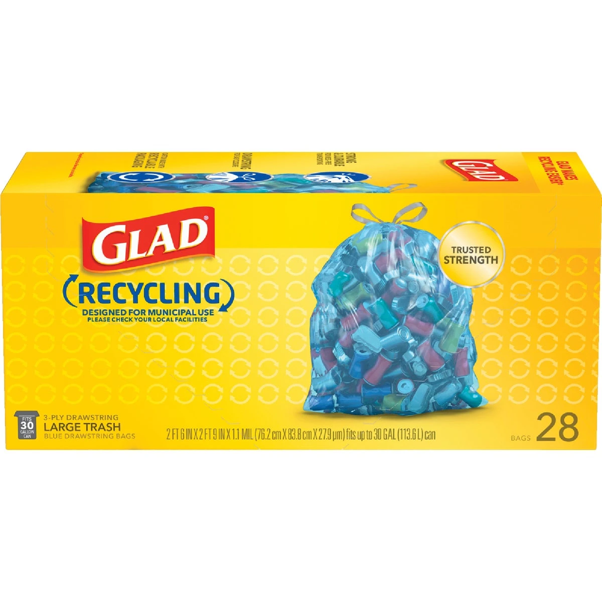 30 Gallon Blue Drawstring Recycling Bags 28 Count (1.1 Mil)