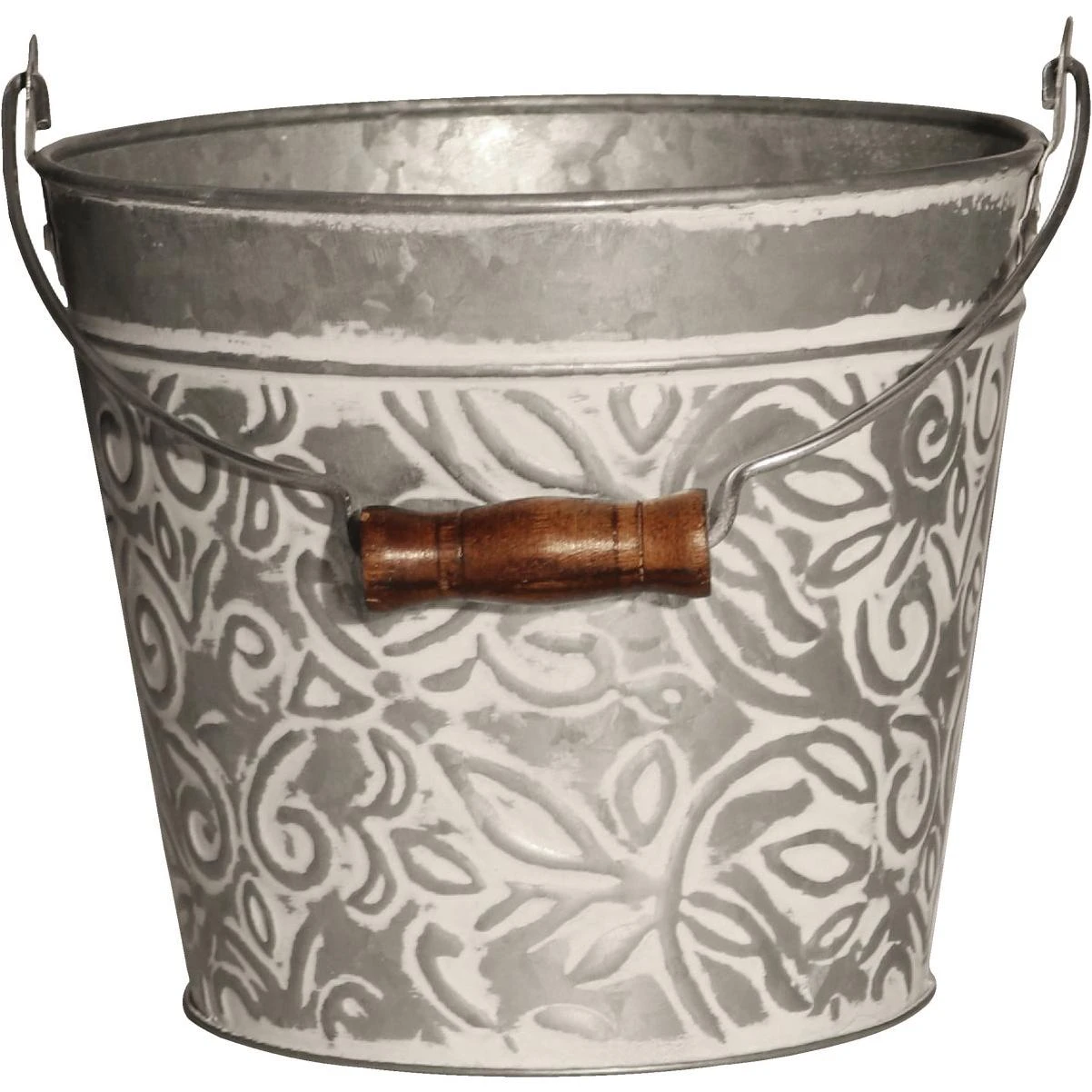 Vintage 8 In. White Wash Floral Galvanized Metal Planter