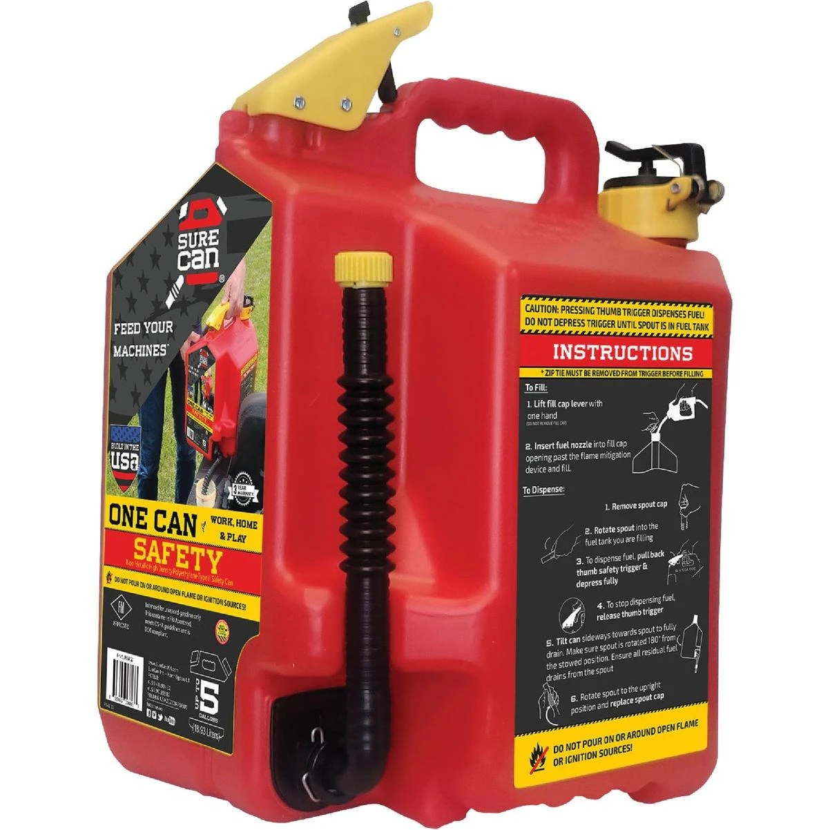 5 Gal. Plastic Gasoline Safety Fuel Can, Red
