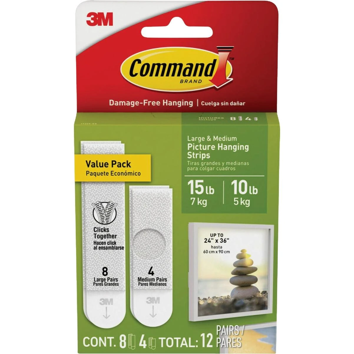 10 Lb And 15 Lb White Picture Hanging Strips Value Pack, 12 Pairs