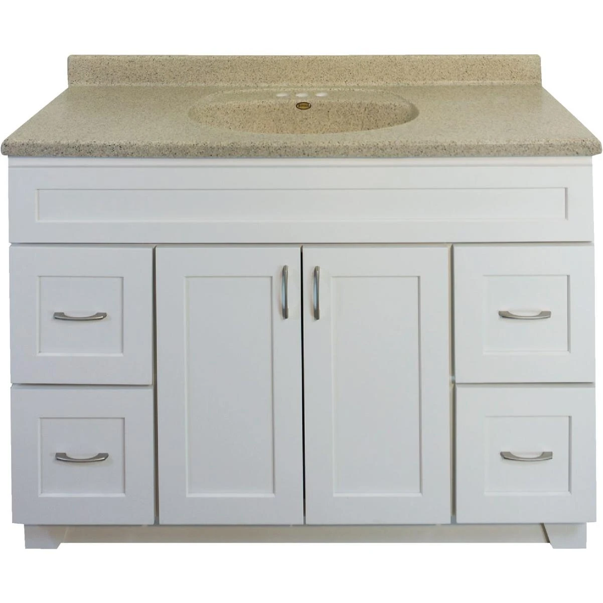 Shaker Retreat White 48 In. W X 34 In. H X 21 In. D Vanity Base Without Top, 2 Door/4 Drawer