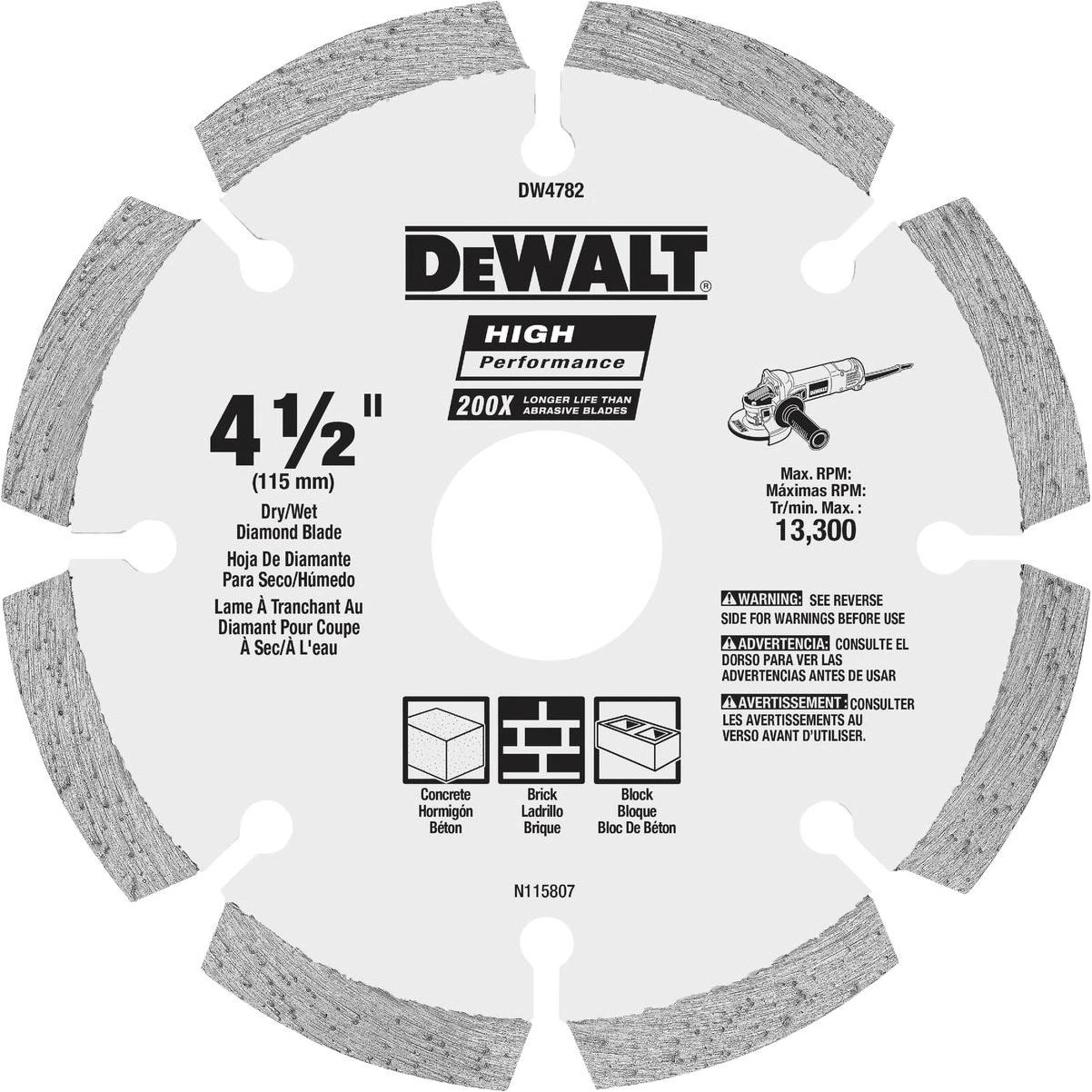 High Performance 4-1/2 In. Segmented Rim Dry/wet Cut Diamond Blade