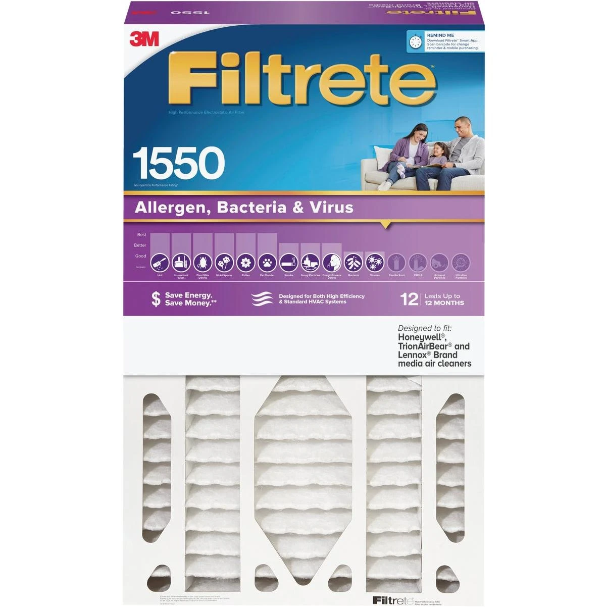 16 In. X 25 In. X 5 In. 1550 Mpr Allergen, Bacteria & Virus Deep Pleat Furnace Filter, Merv 12