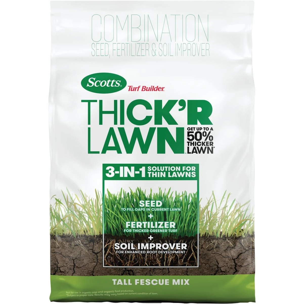 Scotts Turf Builder Thick'r Lawn 12 Lb. 1200 Sq. Ft. Tall Fescue Mix Grass Seed, Fertilizer, And Soil Improver Combination