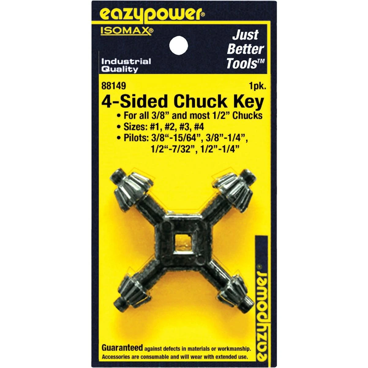3/8 In. And 1/2 In. 4-sided Chuck Key With 15/64 In., 1/4 In., 17/64 In. Pilots