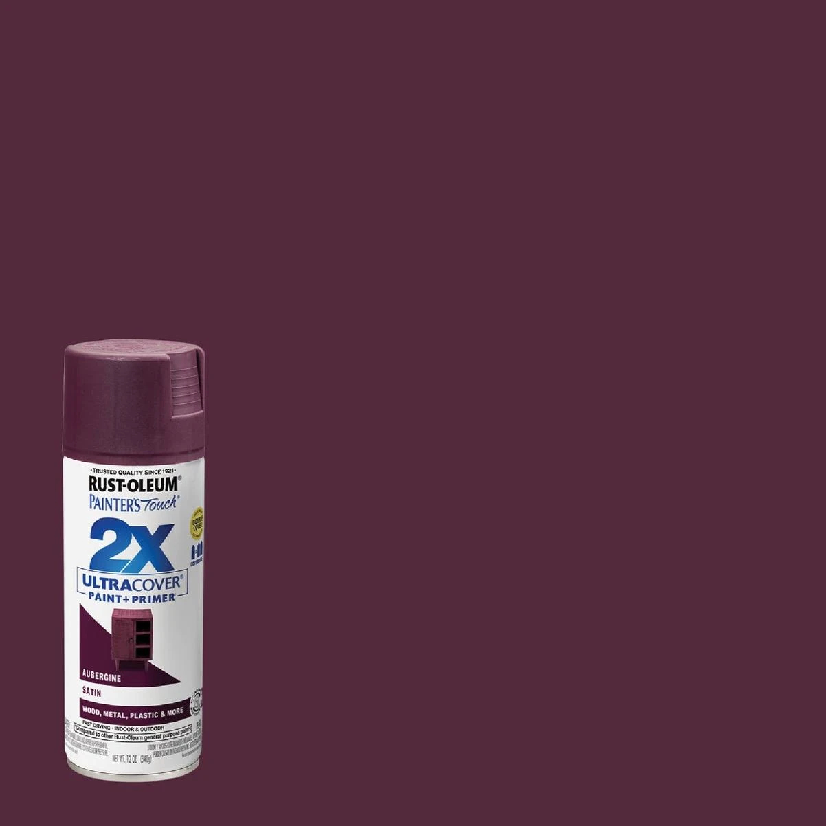 Painter's Touch 2x Ultra Cover 12 Oz. Satin Paint + Primer Spray Paint, Aubergine