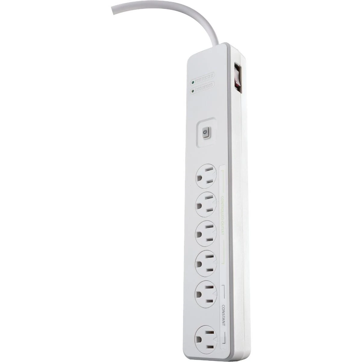 6-outlet 1080j White Surge Protector Strip With Remote Control & 5 Ft. Cord