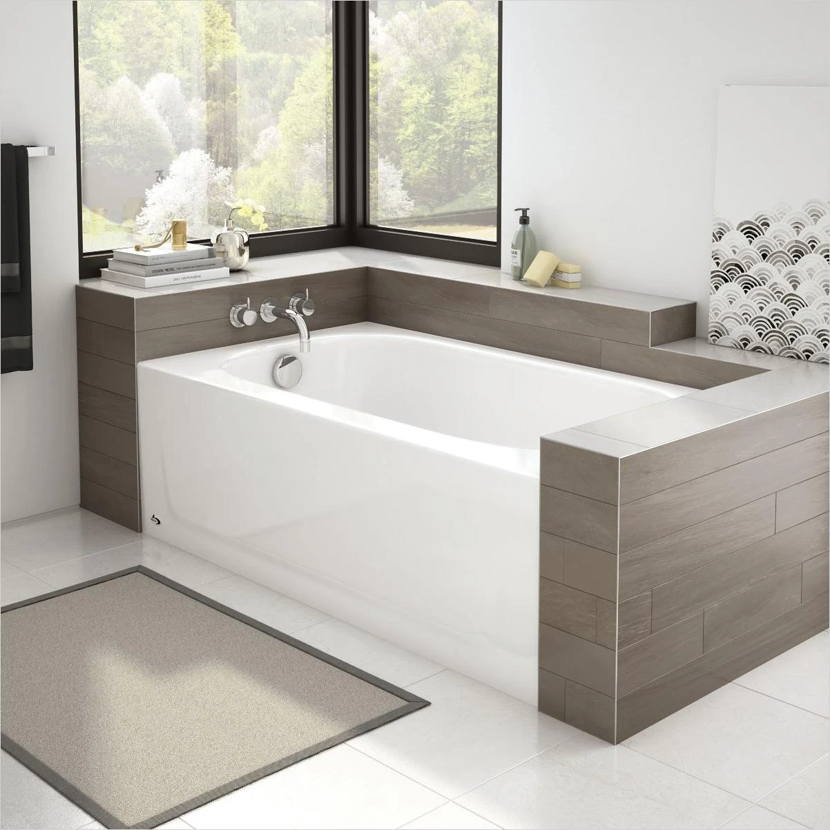 Kona 54 In. L X 30 In. W X 15-1/4 In. D Porcelain Enamel Alcove Left Drain Bathtub In White