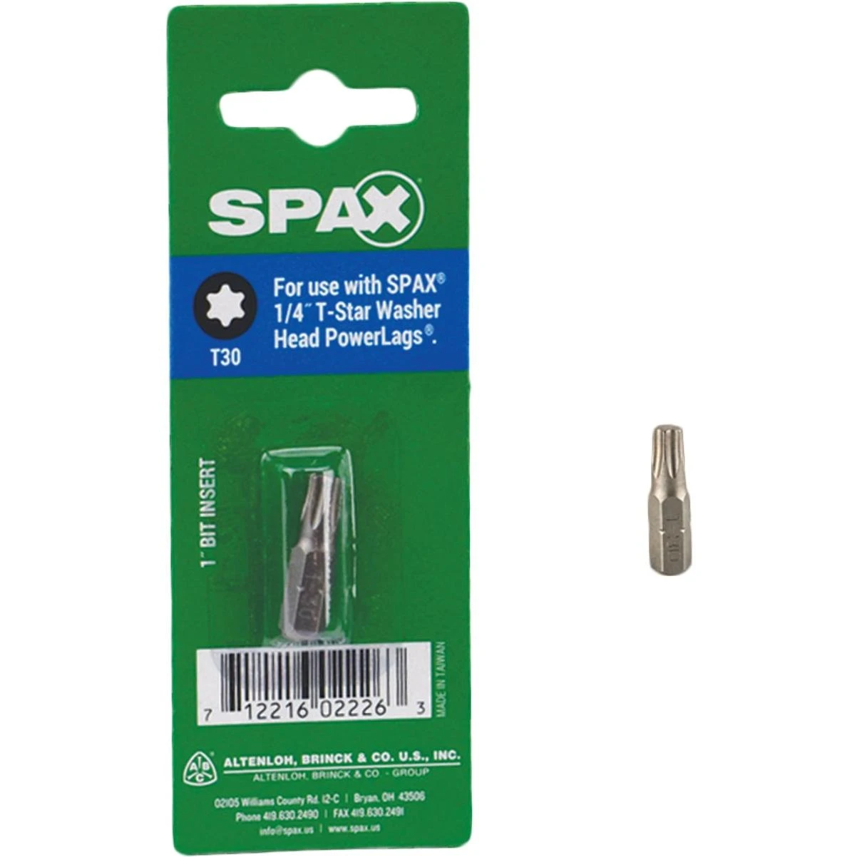 1/4 In. X 1 In. T30 Insert Screwdriver Bit