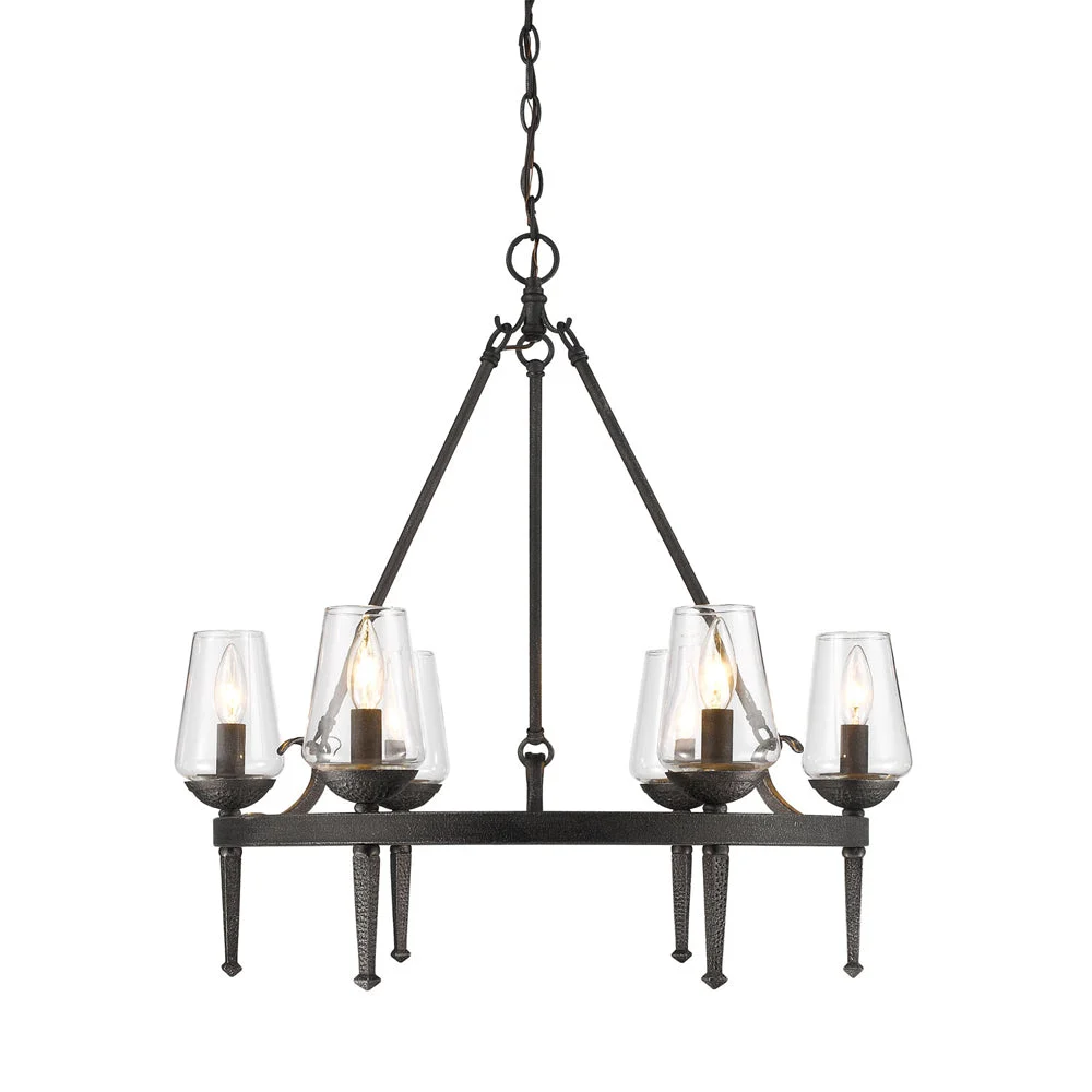 Marcellis 6 Light Chandelier in Dark Natural Iron with Clear Glass