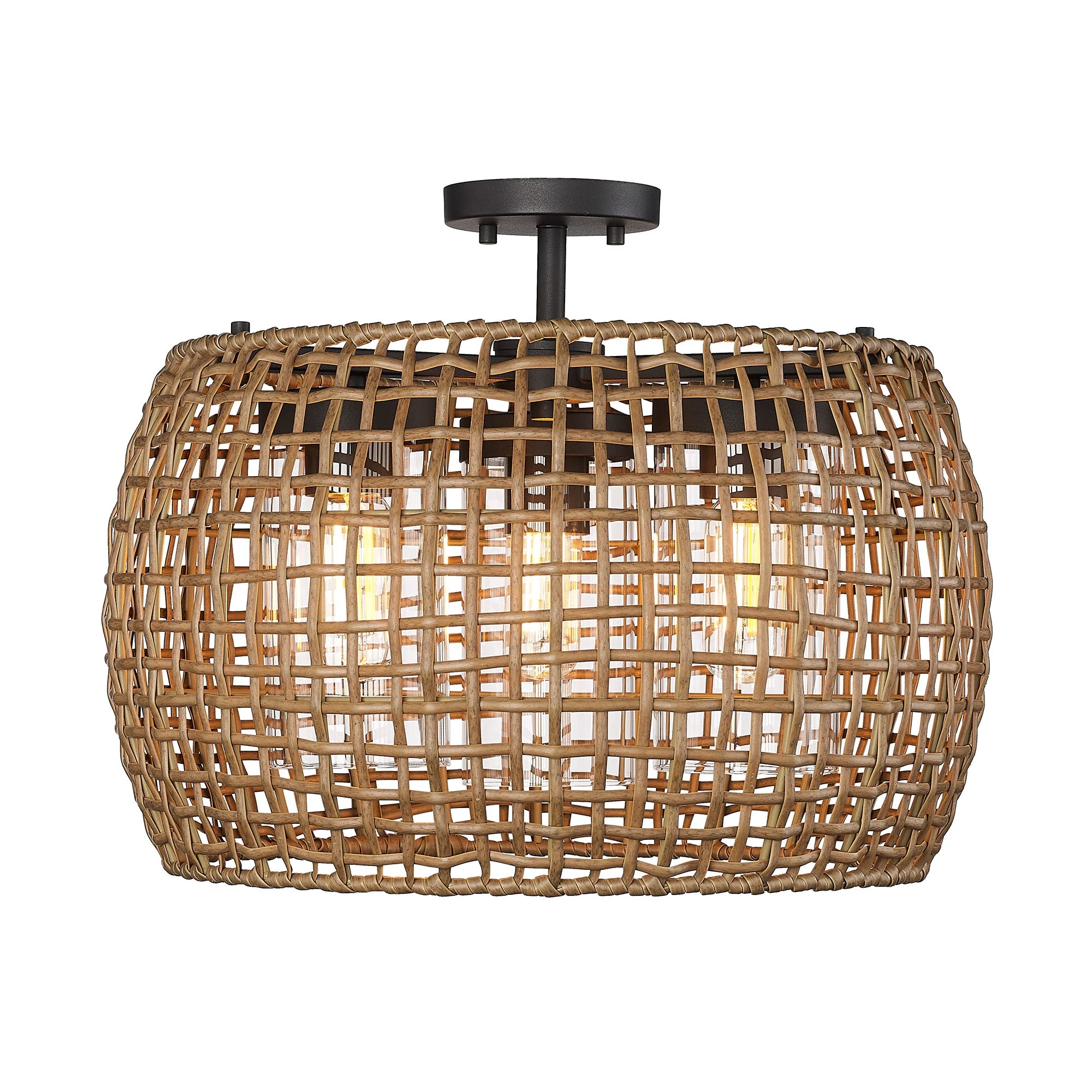 Piper 3 Light Semi-Flush – Outdoor in Natural Black with Maple All-Weather Wicker Shade