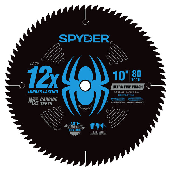 Spyder 10" 80-Tooth Ultra Fine Finish Saw Blade for Wood