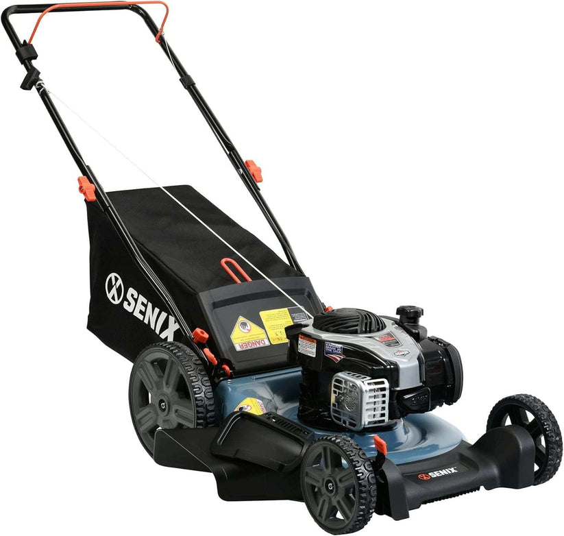 Senix 21" 140cc 4-Cycle Briggs & Stratton Engine Gas Push Lawn Mower with 3-in-1 Mulching, Bagging, Side Discharge