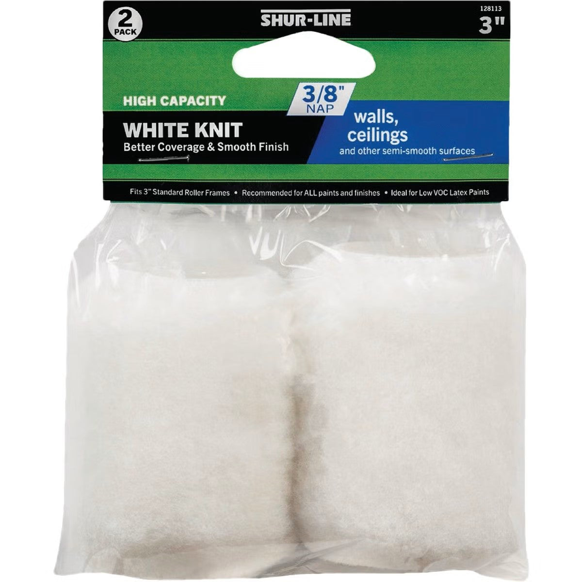 Shur-Line Better 2PK 3” White Knit Trim Roller Cover 3/8" Nap