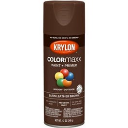 COLORmaxx Spray Paint + Primer, Satin Leather Brown, 12-oz.